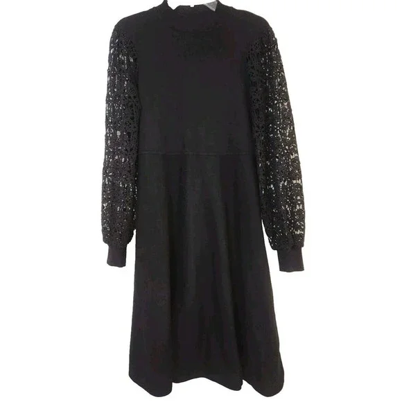 Birch NY Dresses | Birch NY Black Sweater Dress Lace Sleeve Womens Size Medium | Color: Black | Size: M | Irongirl04'S Closet
